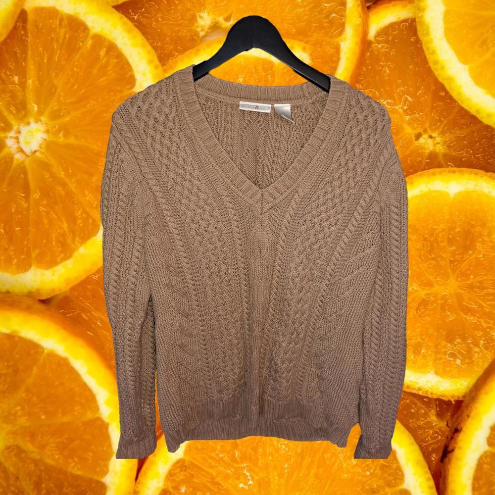 Preswick & Moore Brown Cable Knit V Neck Sweater Size‎ Large